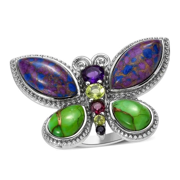 Mojave Turquoise Purple/Green/Blue Bracelet & Matching Butterfly Ring (Sz 7) NWT - Picture 8 of 16